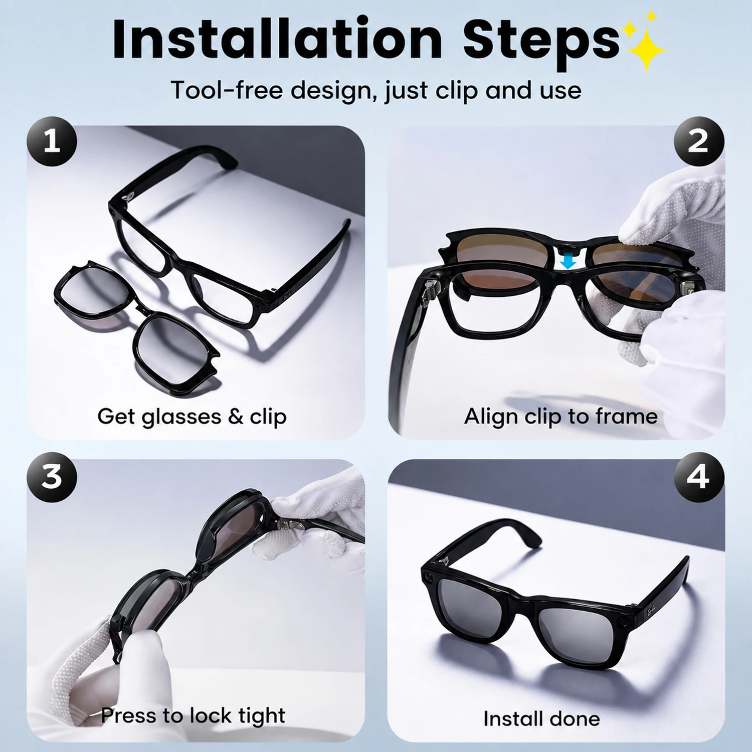 Polarisierte Clip-on-Gläser für RayBan Meta Wayfarer GEN 1&2&3 RW4006/RW4012/RW4011 50-22 Smart-Brillen, blendfreie, farbige Sonnenbrillengläser – Detail 6