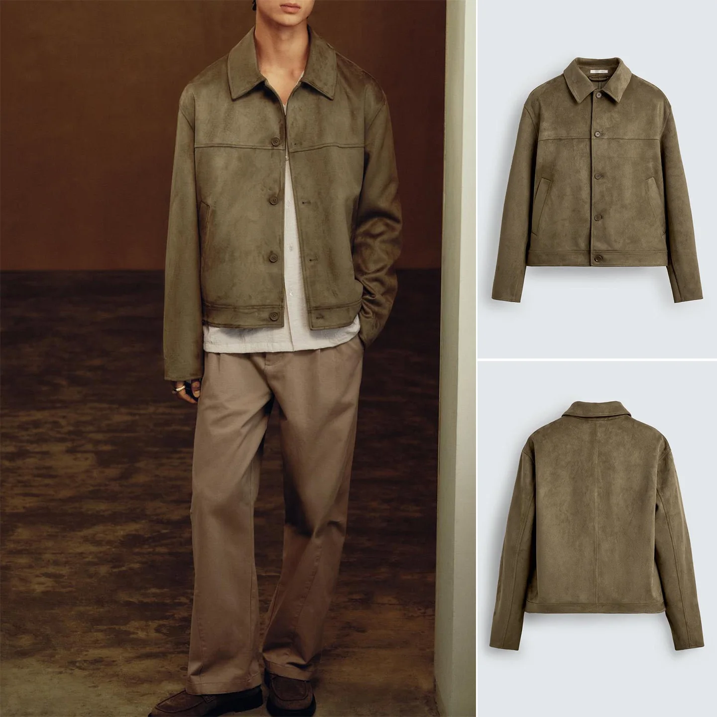 

Мужская приталенная куртка из искусственной замши с длинными рукавами, прямого кроя, осенняя, повседневная, из полиэфирного волокна, на молнии