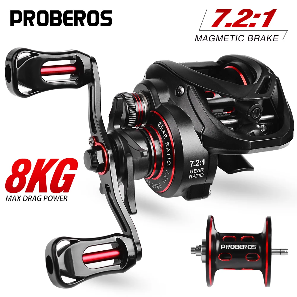 Proberos carretel de arremesso 7.2:1 relação de engrenagem 5 + 1bb 8kg/18lb arraste 162g corpo de metal roda de tambor fundido carretel de pesca de água salgada