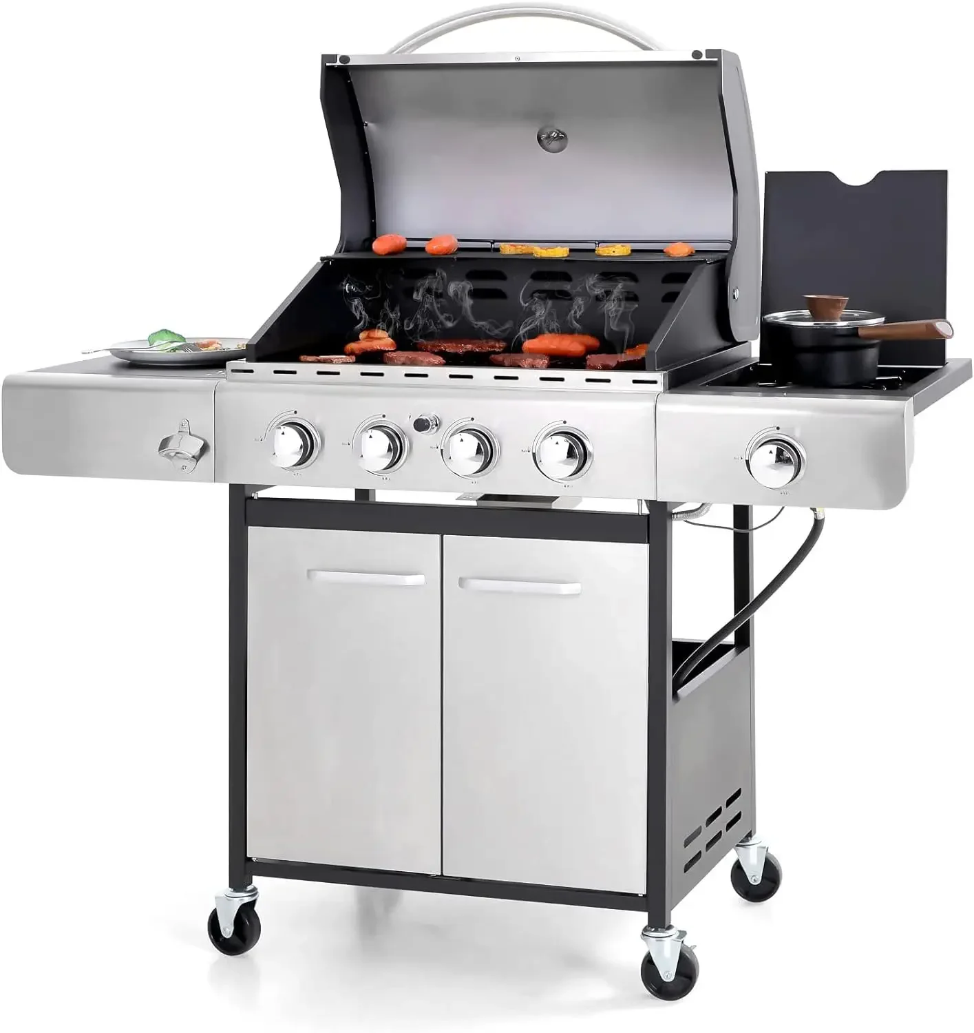 

Gas BBQ Grill with Side Burner and Porcelain-Enameled Cast Iron Grates 42,000BTU Outdoor Cooking Stainless Steel Propane Grills