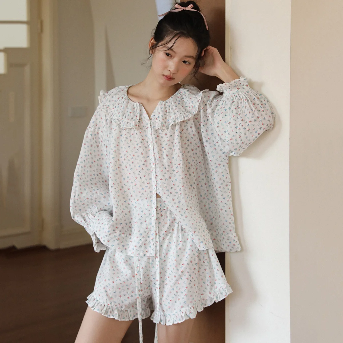 

Женский комплект для сна и дома из 100% хлопка в стиле французского ретро, оригинальный дизайн Pinkgoddess, с цветочным принтом, милый и очаровательный, для девочек-принцесс