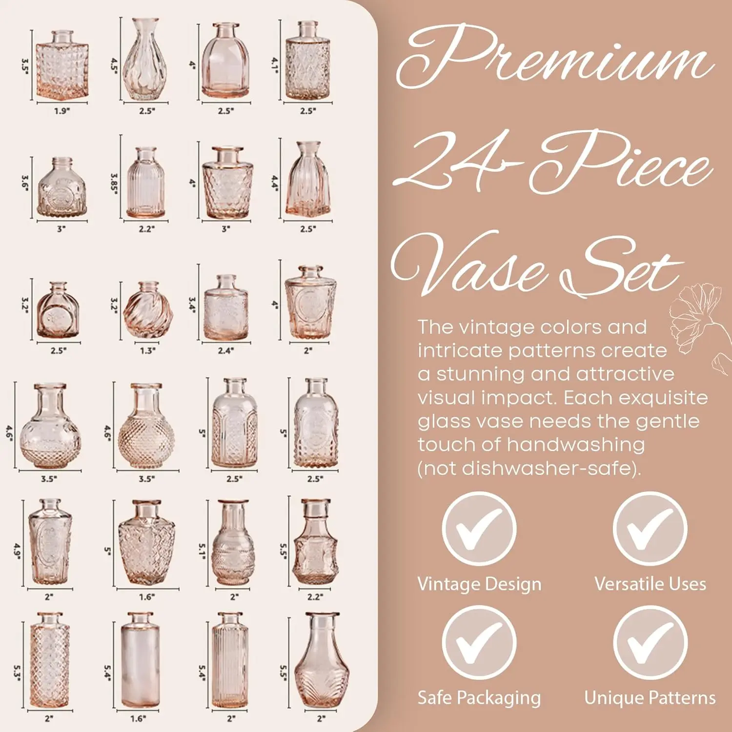 Clear Glass Vases for Home Decor, Centerpiece for Weddings,Rustic & Vintage Decor, Champagne-Colored Bud Vases in Bulk 24