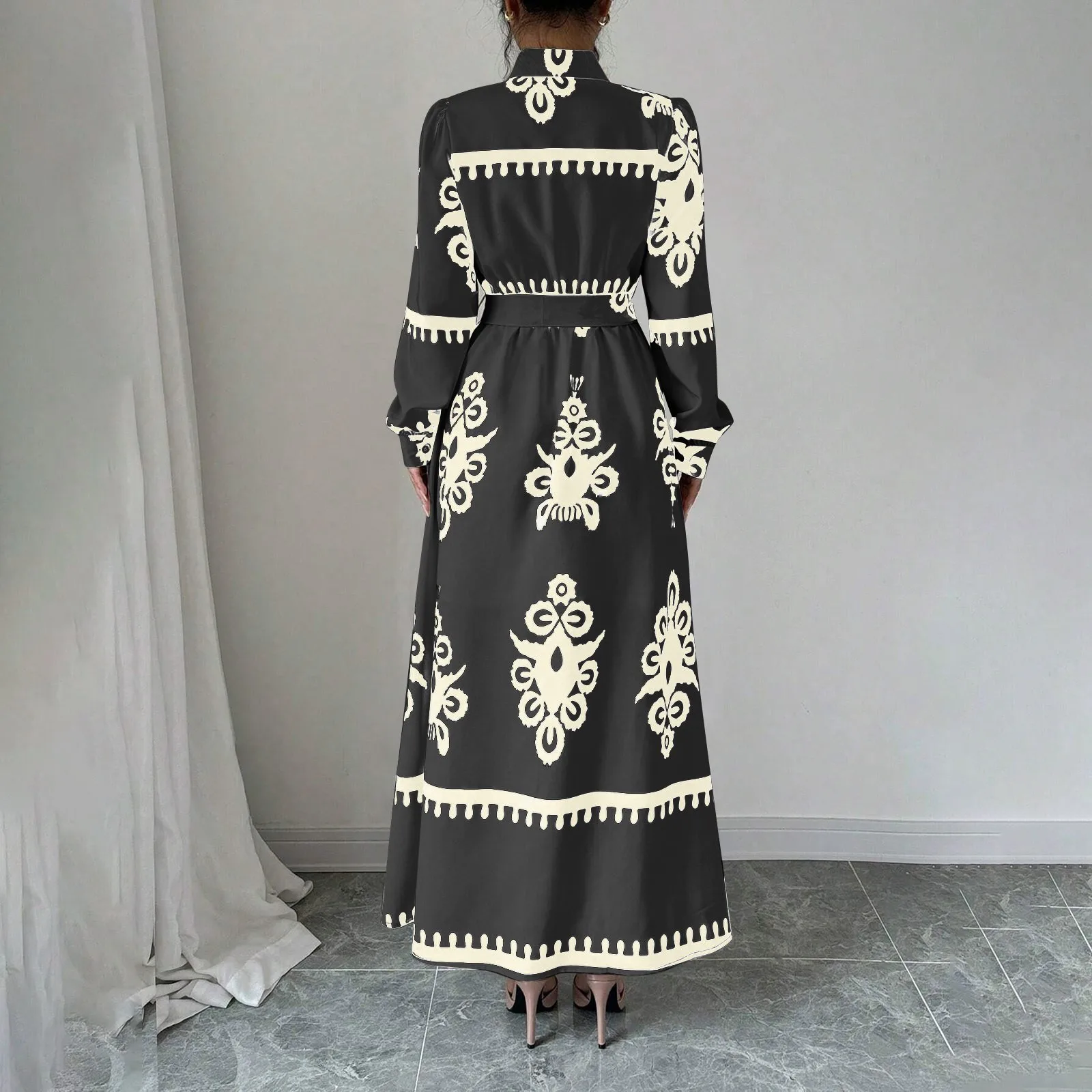 Damska sukienka z długim rękawem, z klapami, zapinana na guziki, obcisła, seksowna, na imprezę do klubu nocnego, z paskiem, w stylu bohemy, letnia sukienka damska, sukienka w kwiaty.