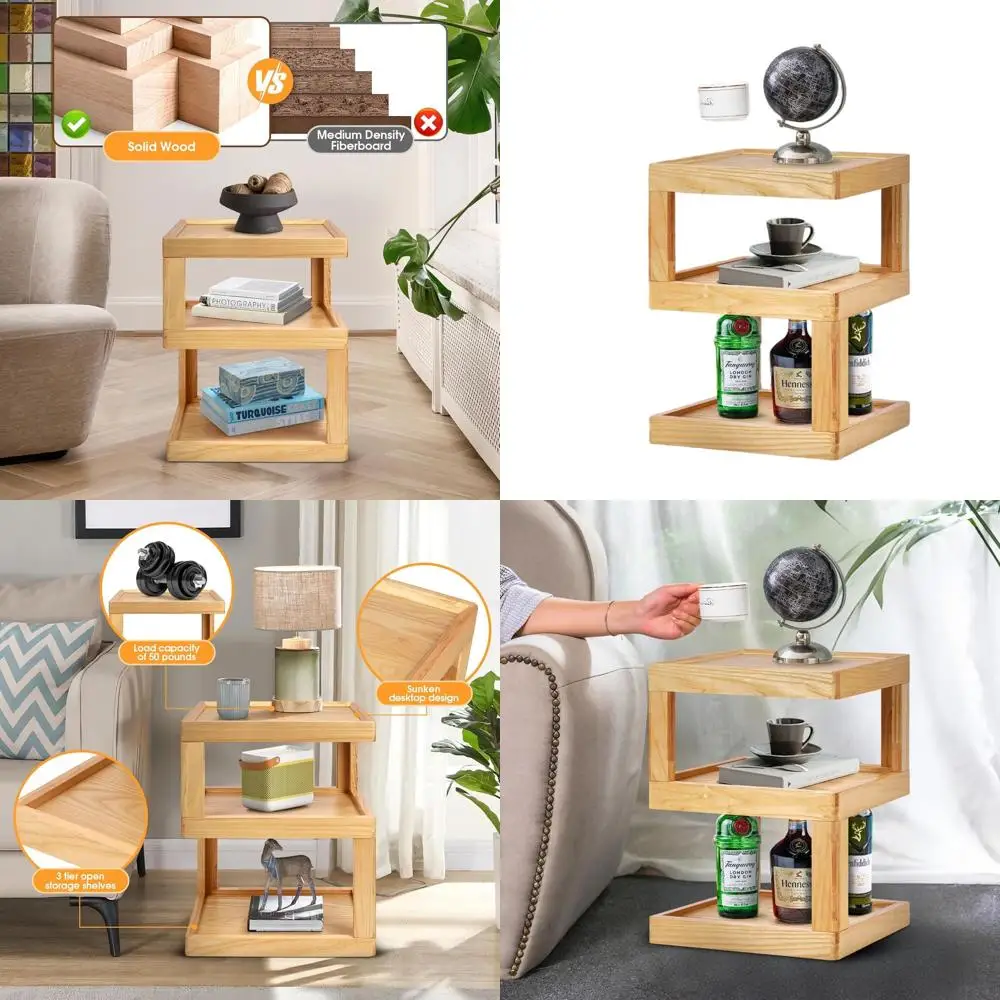 

Современный трехъярусный деревянный столик, минималистичная тумбочка для хранения компактных помещений, естественная отделка