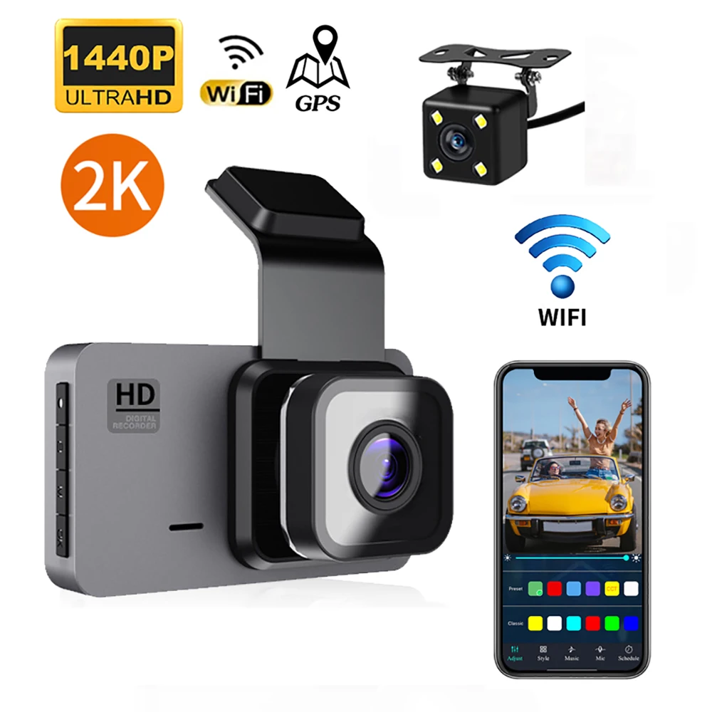 2K Car DVR WiFi Dash Cam Vehicle Reverse Car Camera 1440P Drive Video Recorder Night Vision Auto Black Box GPS Car Accessories