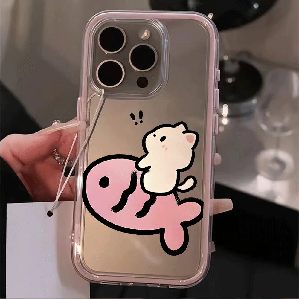 Phone Case For Samsung Galaxy S26 S25 S24 Ultra Plus A57 A55 A54 A37 A36 A35 A15 Soft Shockproof Edge Minimal INS Fish Cat Cover