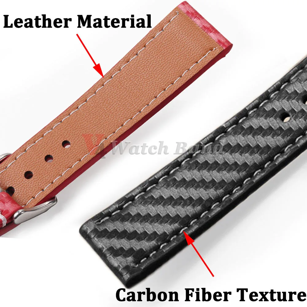 Carbon Fiber Texture Leather Strap for Seiko Cowhide Leather Watchband Soft Men Watch Accessories Wrist Belt 18mm 20mm 22mm 24mm