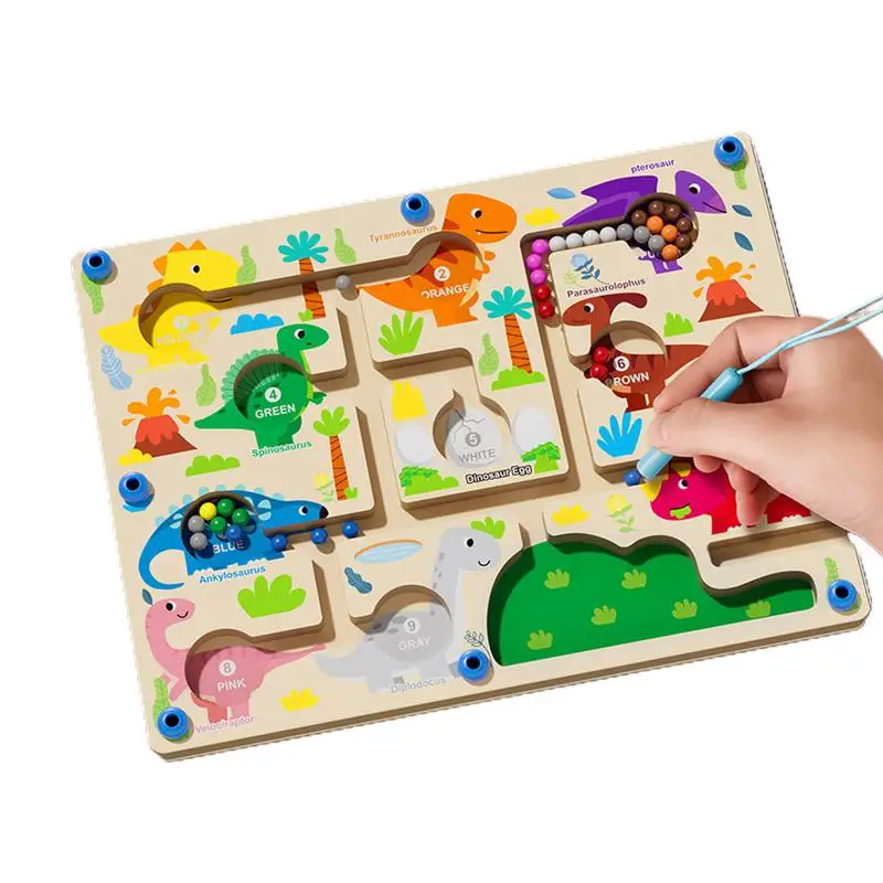 

Dinosaur Design Magnet Bead Maze Wooden Animals Maze Toys Magnetic Pen Driving Beads Maze Game Activities Matching Games