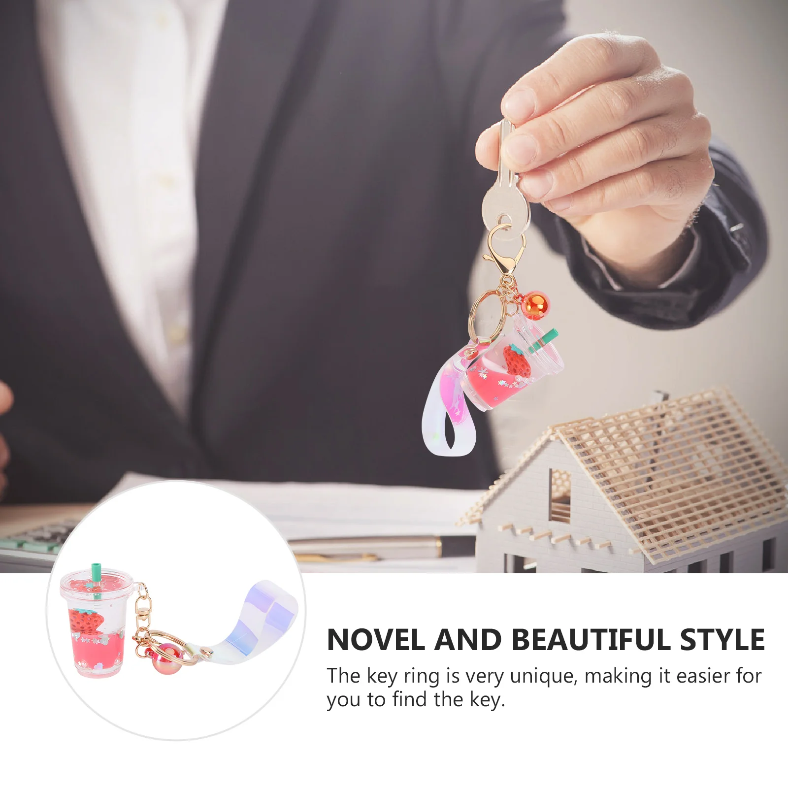 

1pc Fruit Quicksand Ring Holder Creative Liquid Key Ring For Bag Phone Car Key Decoration Fashion Pendant Accessory