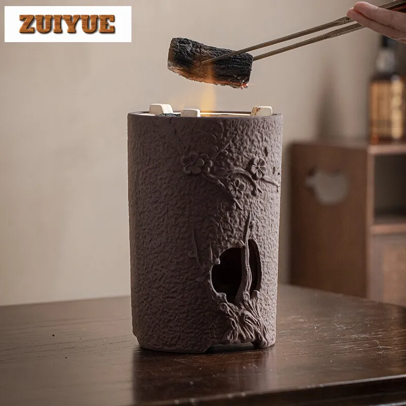 Rock Mud Handmade Tea Warmer Stove Japanese Style Side Handle Pot Warmer Vintage Tea Stove Kettle Stand Tea Ceremony Ornaments