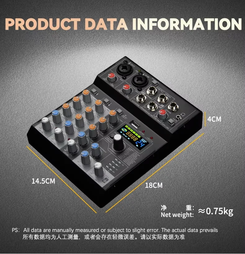 

GAX-MQ4 Four Channel Mixer With Audio Interface 24DSP Real Time Ear Feedback Monitoring for Music Production