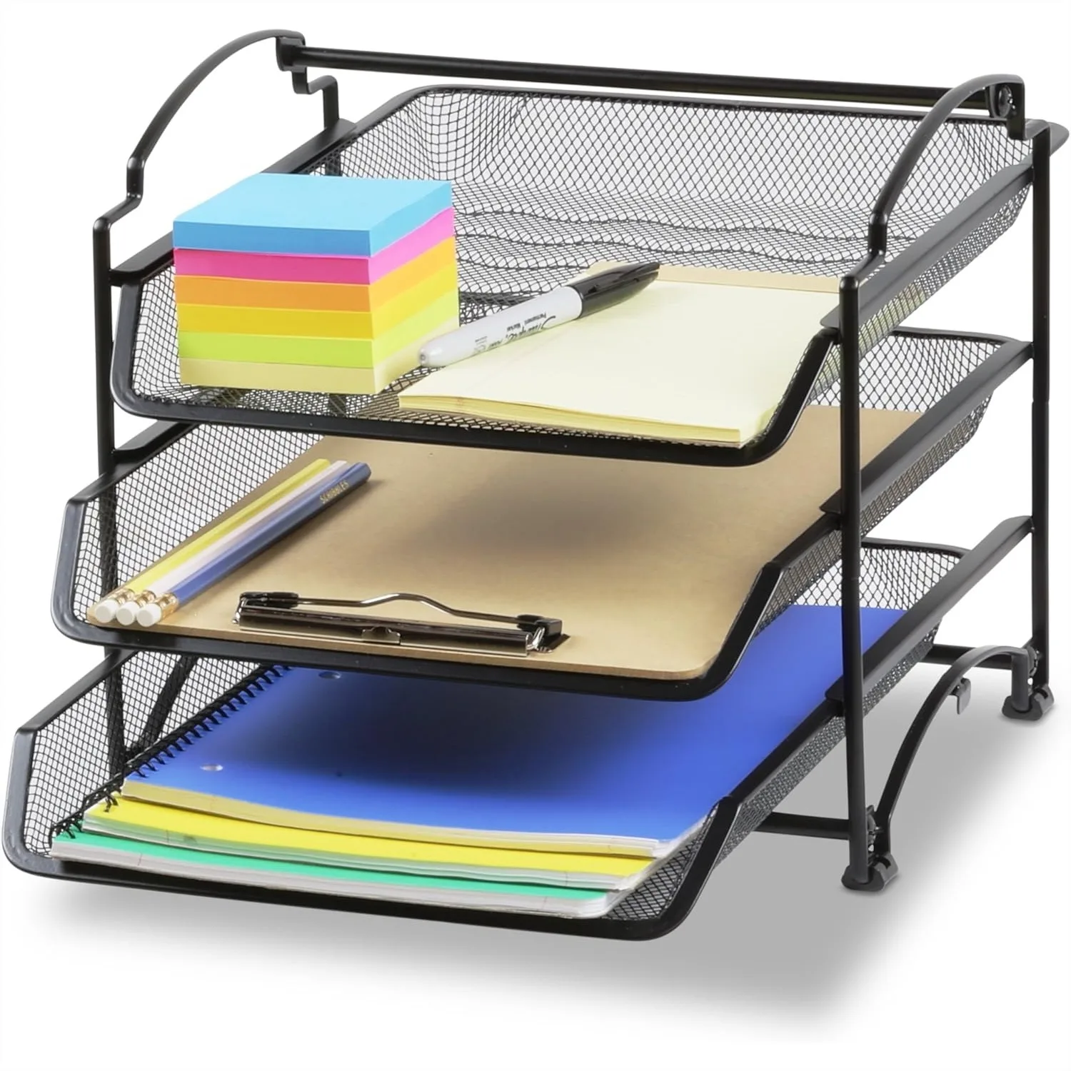 

3-Tier Stackable Sliding Desktop Document Letter Tray Organizer with Sturdy Steel Frame, Black