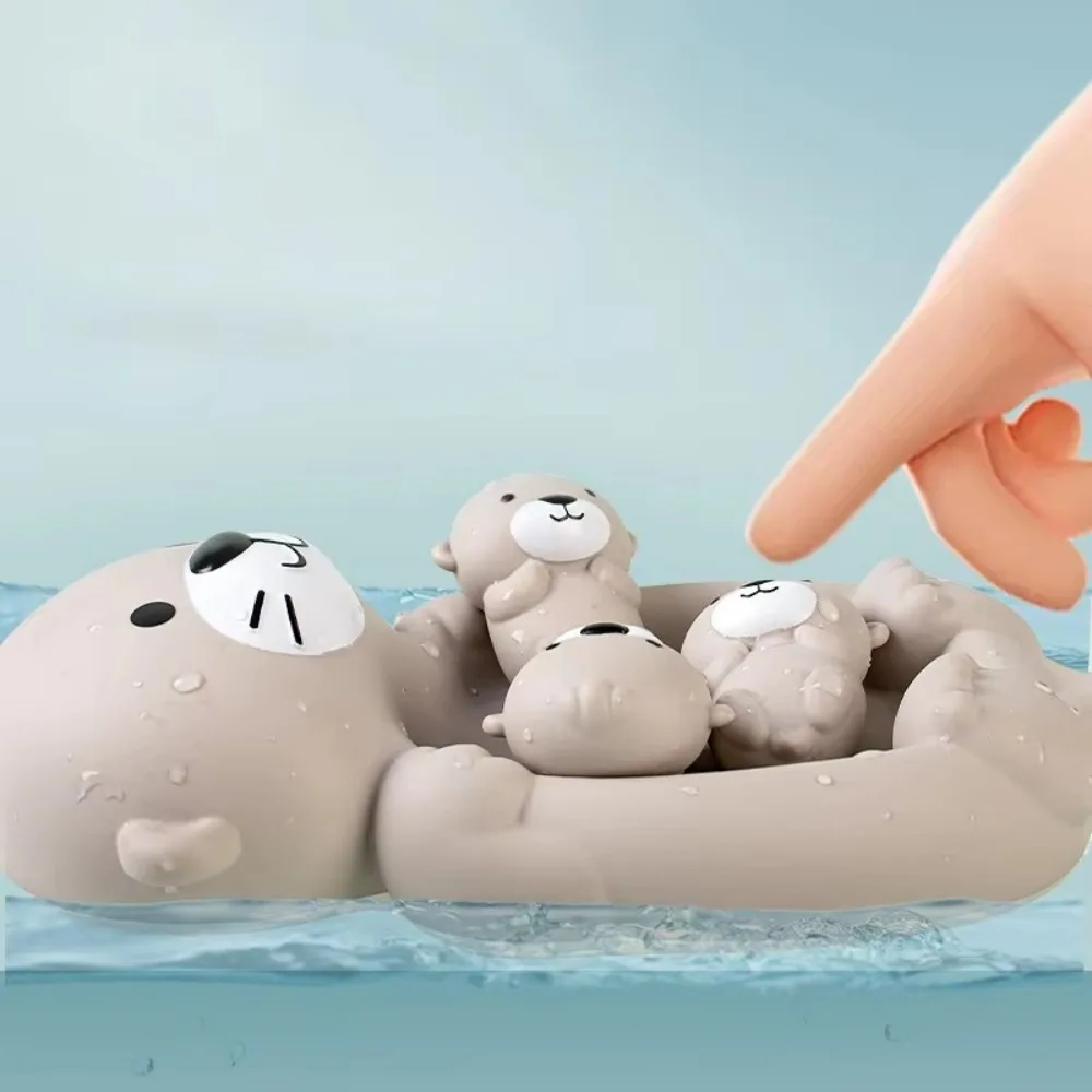 New Soft Silicone Baby Toy Bathroom Toys Cognitive Otter Otter Family Set Sealed Floating Bath Toy For Kids Gifts