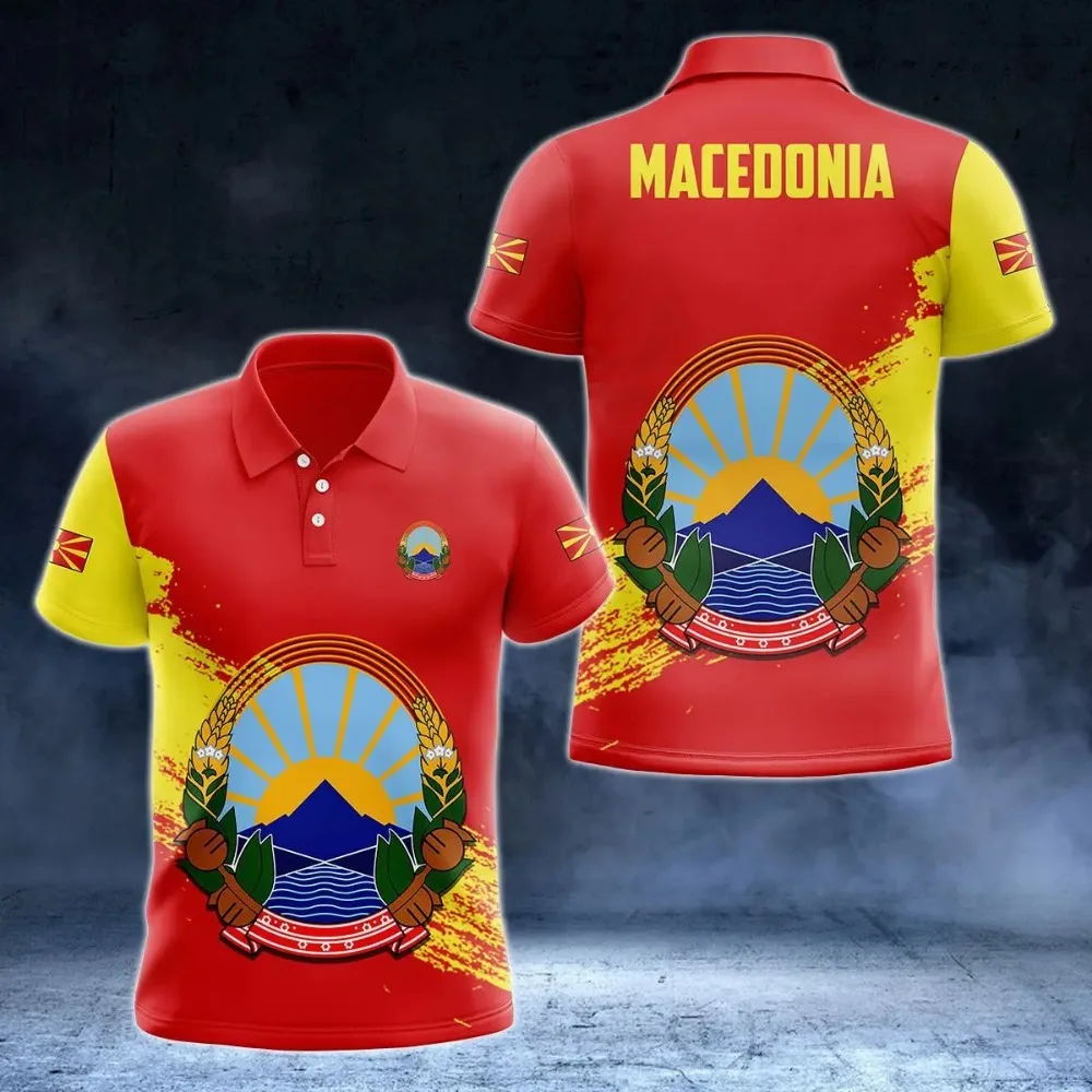 New Macedonian National Flag Graphic Polo Shirt Macedonian National Emblem Men\'s Tops  National Day Gifts High Quality Clothing