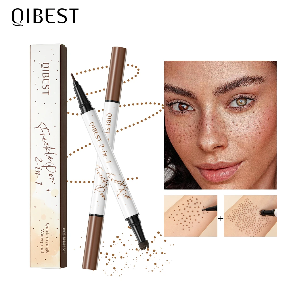 

QIBEST 2-IN-1 Face Fake Freckles Pen Natural Waterproof Lifelike Fake Freckles Pen Long Lasting Look Dot Spot Pen Makeup Tools
