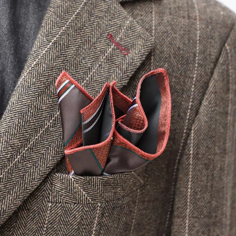 23 سنتيمتر خمر الفرنسية الأزهار مخطط البني جيب مربع أنيق البوليستر لينة منديل بدلة الزفاف اكسسوارات Cravat منشفة