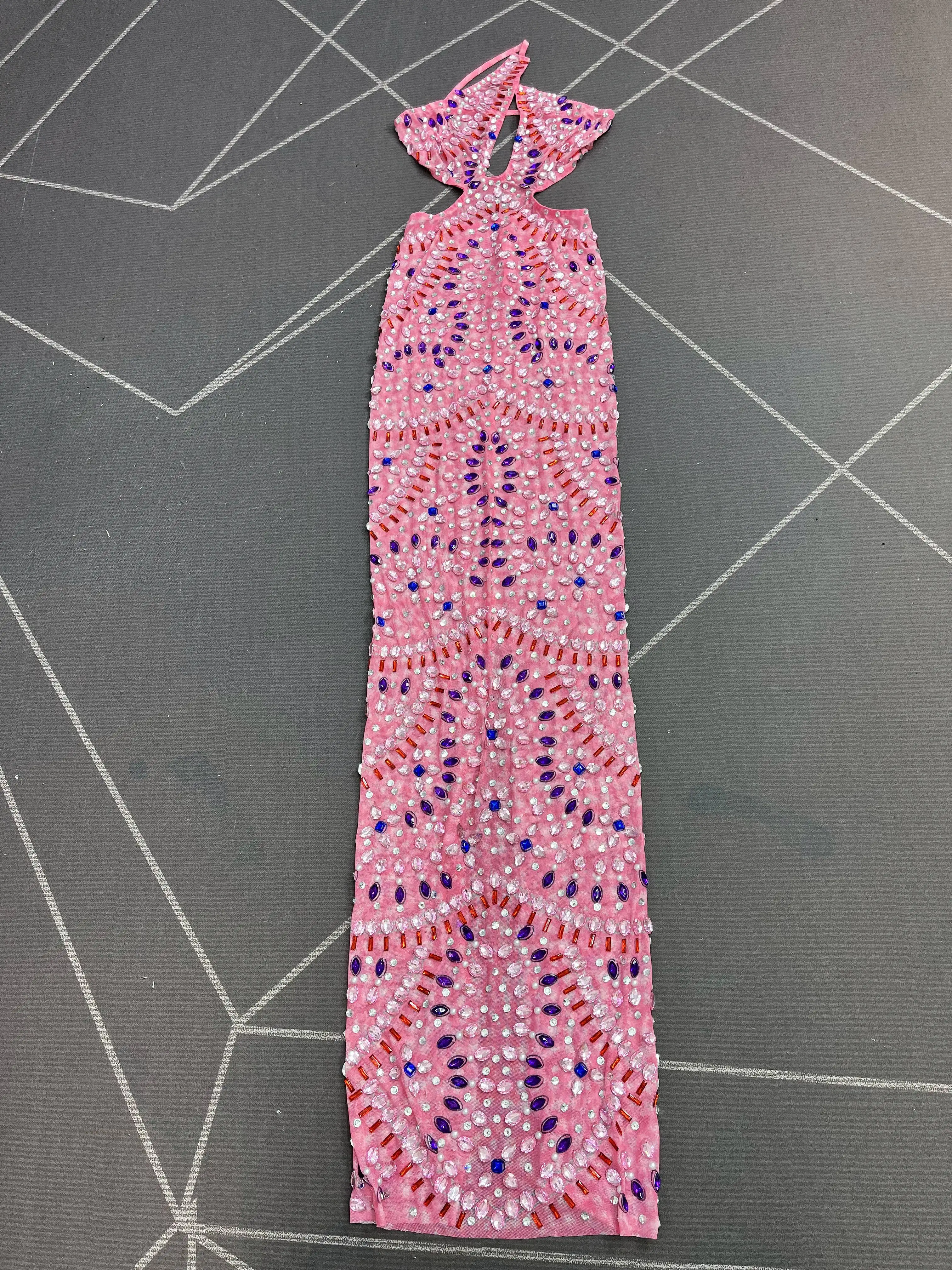 New Twinkling Rhinestones Sexy Trim fit Backless Dress Women Party Celebrate Evening Gown Red carpet Show Fashion OutfitGaolufen