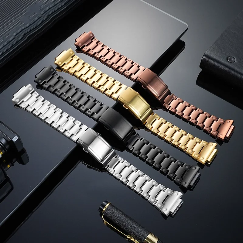 카시오 G-SHOCK GM-2100 농가 오크 시리즈 시계 체인 수정 된 솔리드 스테인레스 스틸 시계 스트랩 16mm 실버 골드 팔찌