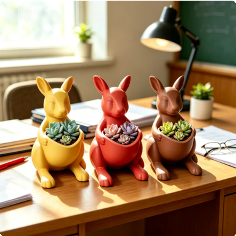 Customizable 3D Printed Kangaroo Succulent Planter, Personalized Animal Decor Toy Pot