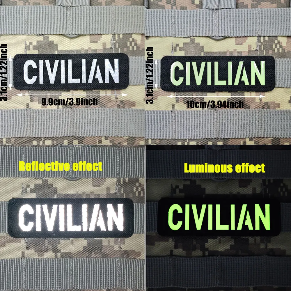 CIVILIAN Reflective Military Tactical Embroidered Patches Armband Backpack Badge with Hook Backing for Clothing