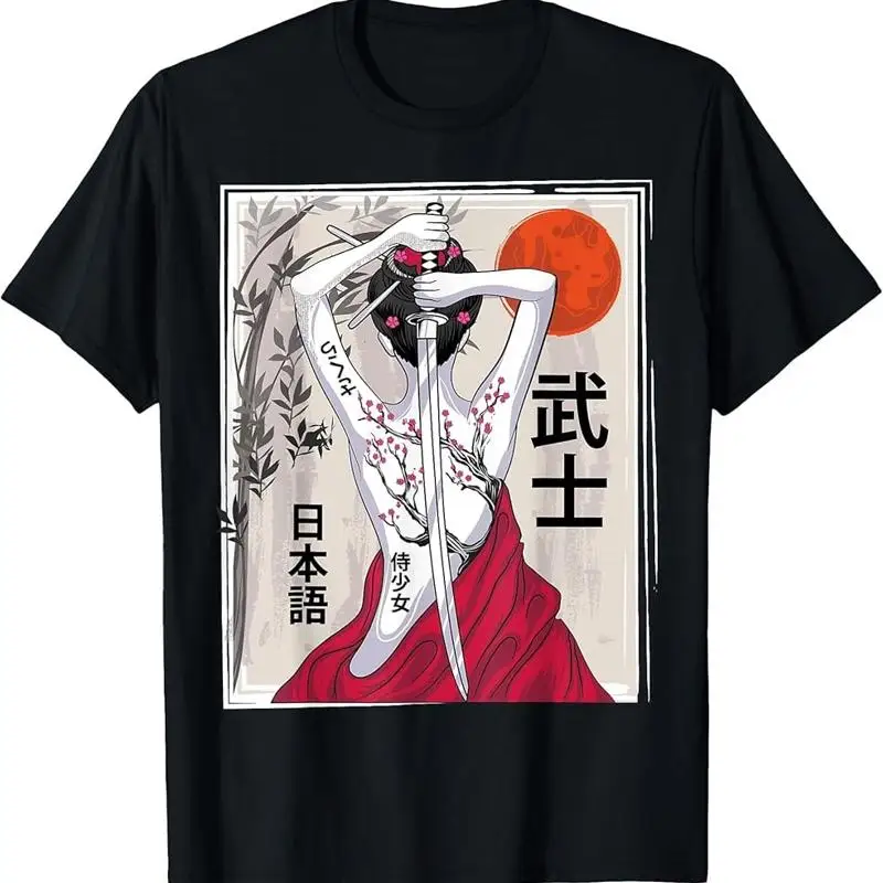 Camiseta Vintage de cereza Sakura con paisaje de cultura samurái japonesa