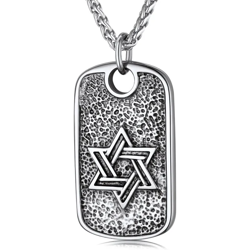 Magen Star of David Necklace for Men Women Dad Stainless Steel Tag Pendant Gold Color Jewish Israel Jewelry Religious Gift