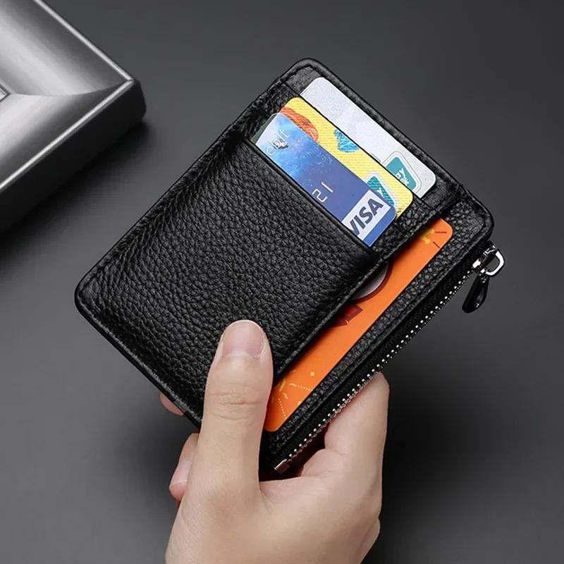 Man Purses Ultra-thin Zipper Mini Business Bank Credit Card Wallet Black Women Small Coin Cards Cover Cardholder Bags