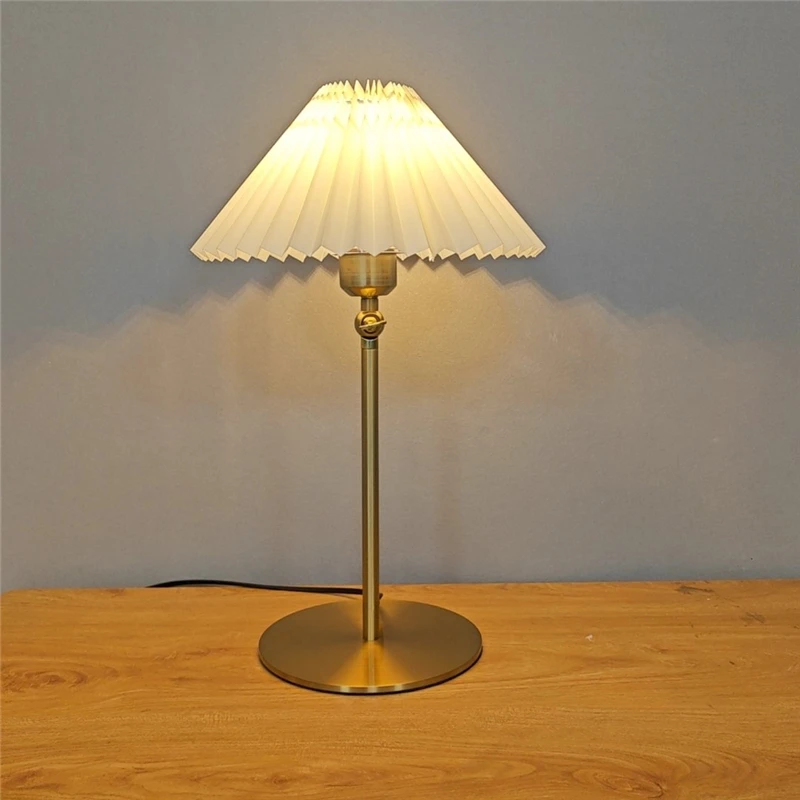 Imagem -03 - Retro Led Floor Lamps com Abajur Plissado Guarda-chuva de Cabeceira Desktop Lights Study Bedroom Lighting Ângulo Ajustável Table Lamp