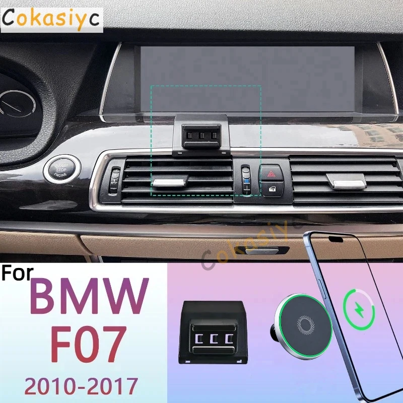 For BMW 5 Series 5GT F07 2010- 2017 Magnetic Phone Holder 15W Wireless Charging Phone Stand MagSafe Phone Support Custom Base