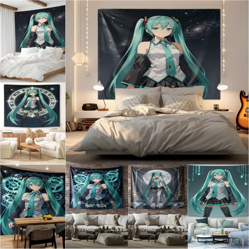 初音ミクアニメタペストリー、hdデジタルプリント壁掛けタペストリー、寝室リビングルーム用壁掛けブランケット背景装飾