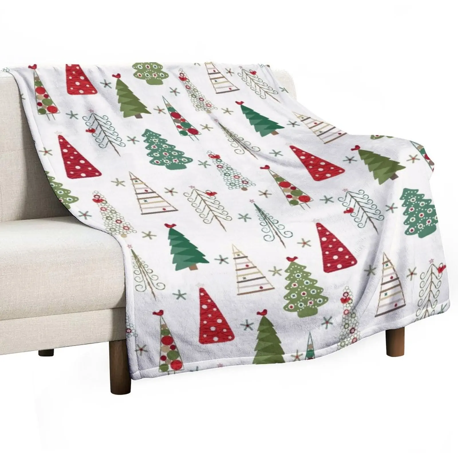 

Swedish Minimalist Christmas Trees Pattern - Classic Red and Green Throw Blanket decorative Bed covers Blankets