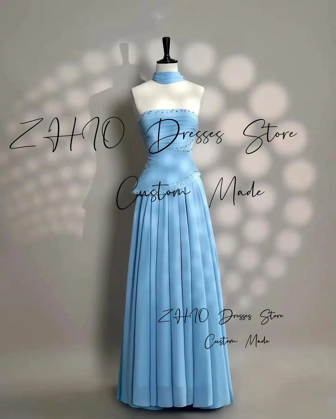 فستان ZHIO أنيق لحفلات الزفاف من الخرز الأصفر بدون حمالات مع وشاح متدرج سويب تراين فساتين الاحتفال ثوب مسائي مخصص