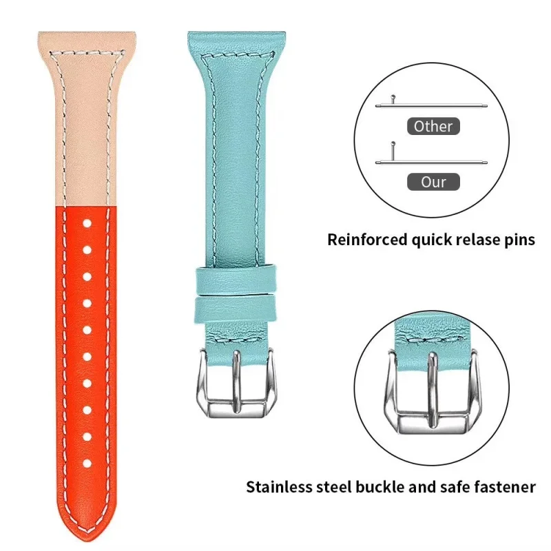 Fhx-16SJ Ladies Leather T-shaped Strap Apple Watch 6 5 4 3 Small Waist Color-blocking Leather Strap 38mm 40mm 42mm 44mm