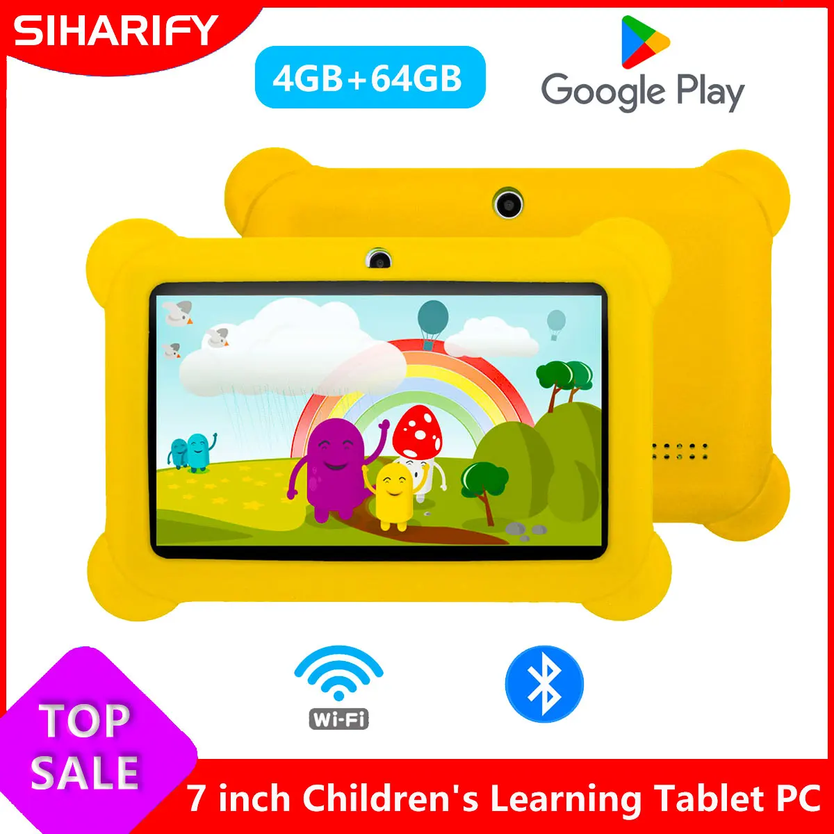 Android 14 Kids Tablet Learning Tablet for Kids 7 Inch 4GB 128GB Toddler Educational Toy Gift for Children HD Dual Cameras Table