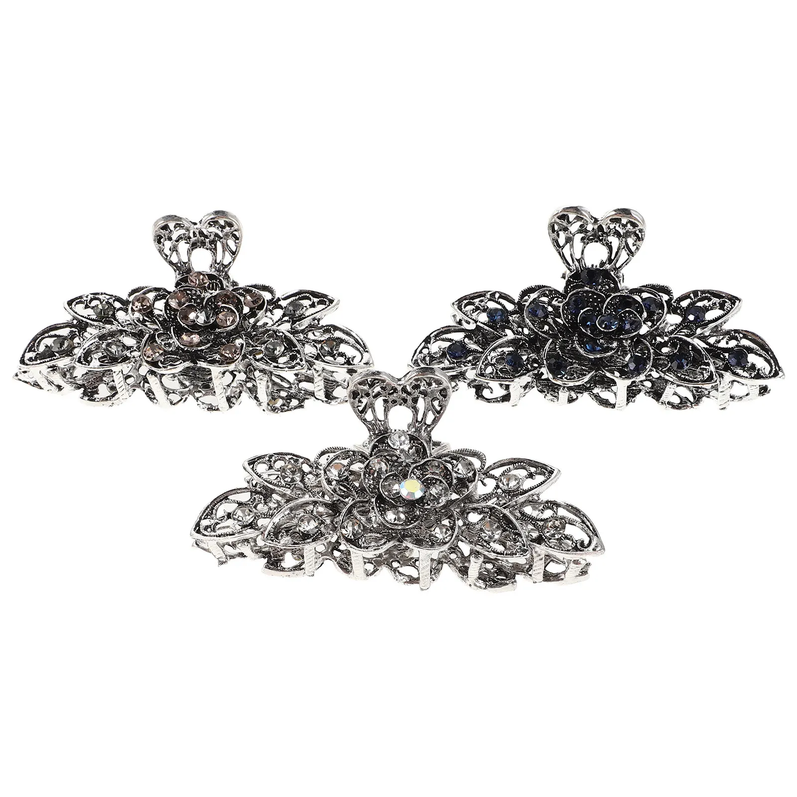 

3pcs Large Claw Clips For Women Vintage Alloy Rhinestone Jumbo Clamps Strong Hold Thick Hair Styling Hair Accessories Barrettes