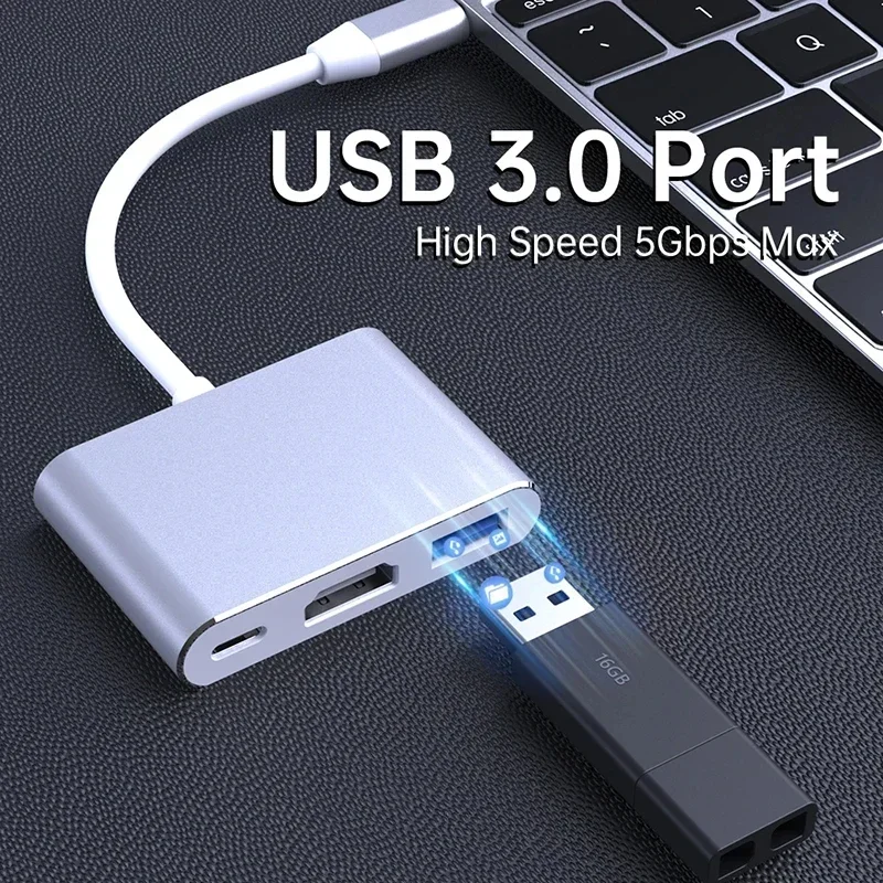 3-in-1 USB C Hub with 60W Type C Power Delivery 4K HDMI Square Portable Adapter Multiple Port Hub for MacBook Air/Pro ChromeBook