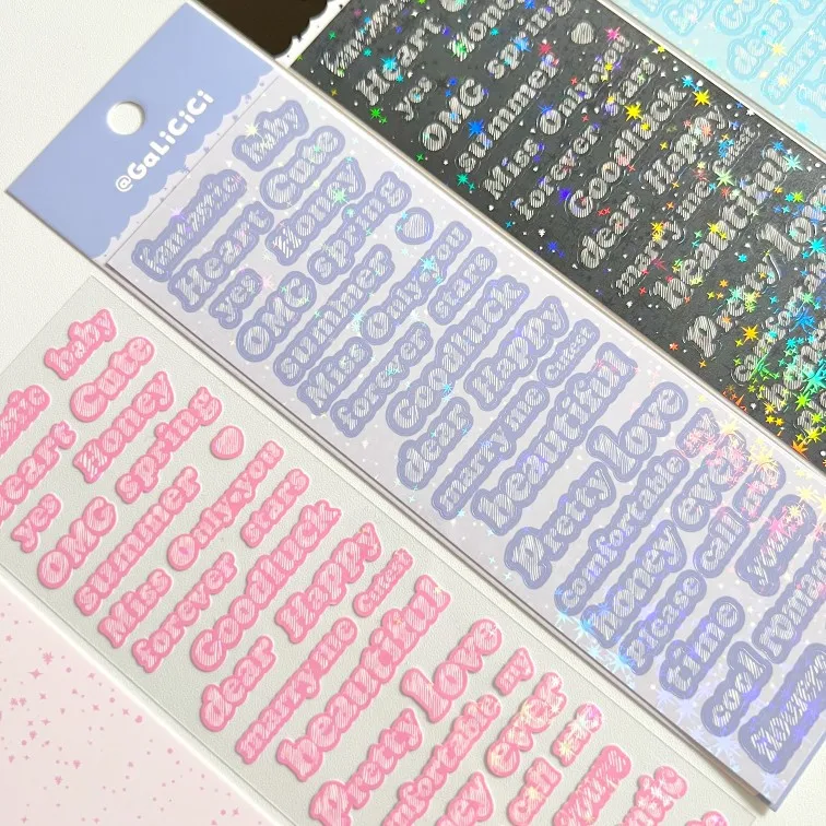 Creative Kawaii English Plain Deco Stickers DIY Scrapbooking Laser Font Diary Stationery Decoration Sticker Happy Planning