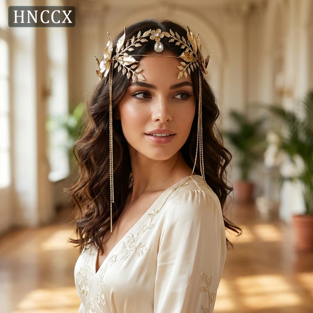 

Изысканный свадебный ободок YouLaPan с длинными бахромами, золотистый, для невесты, из сплава, с цветами и листьями, модель HP971