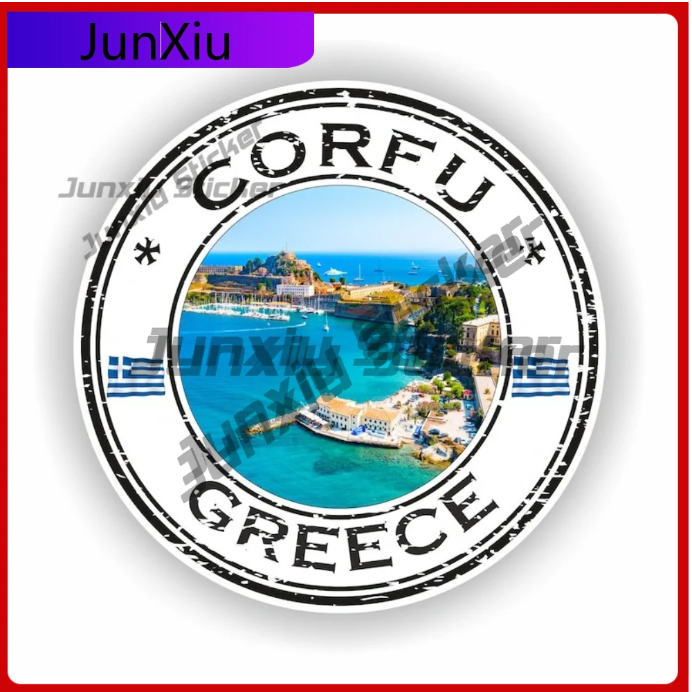 

Greece Corfu Seal Sticker Round With National Emblem Flag Decorative Surface Protection Designed For Refrigerator