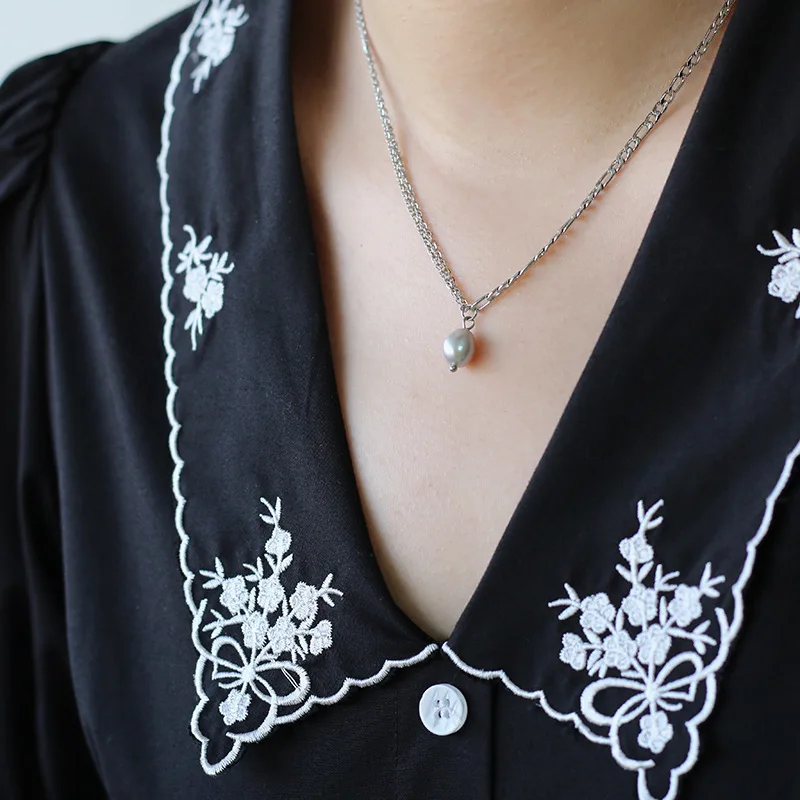 316L Stainless Steel Natural Freshwater Pearl Pendant Splicing Chain Necklace For Women New Trend Choker Clavicle Chain