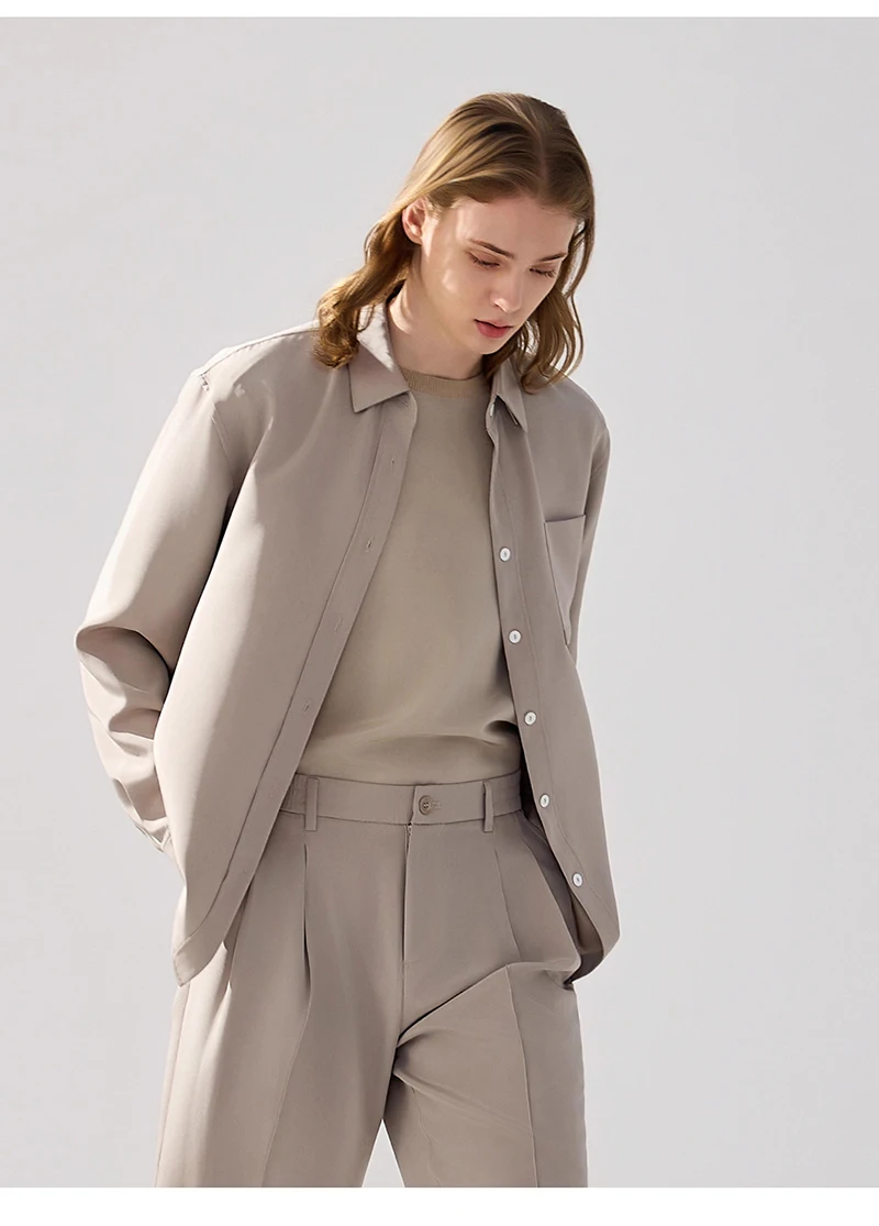 قميص Fengbaoyu للرجال من الحرير الطبيعي بأكمام طويلة وياقة أنيقة وعصرية مناسبة للربيع والصيف، كاجوال مريح ورائع