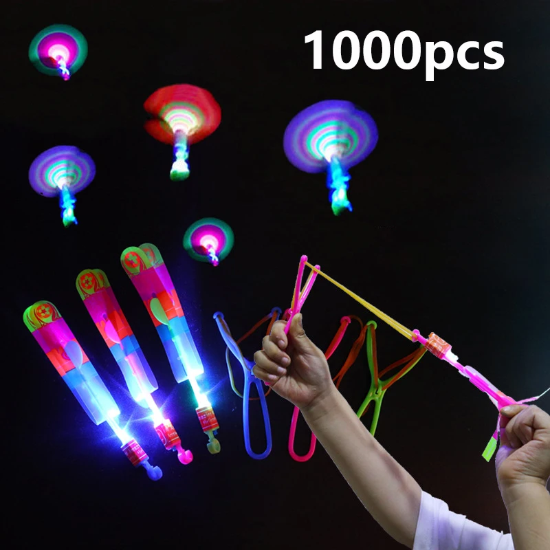 50/100/1000PCS Amazing Light Toy Arrow Rocket Helicopter Flying Toy LED Light Toys Party Fun Gift Rubber Band Catapult Wholesale