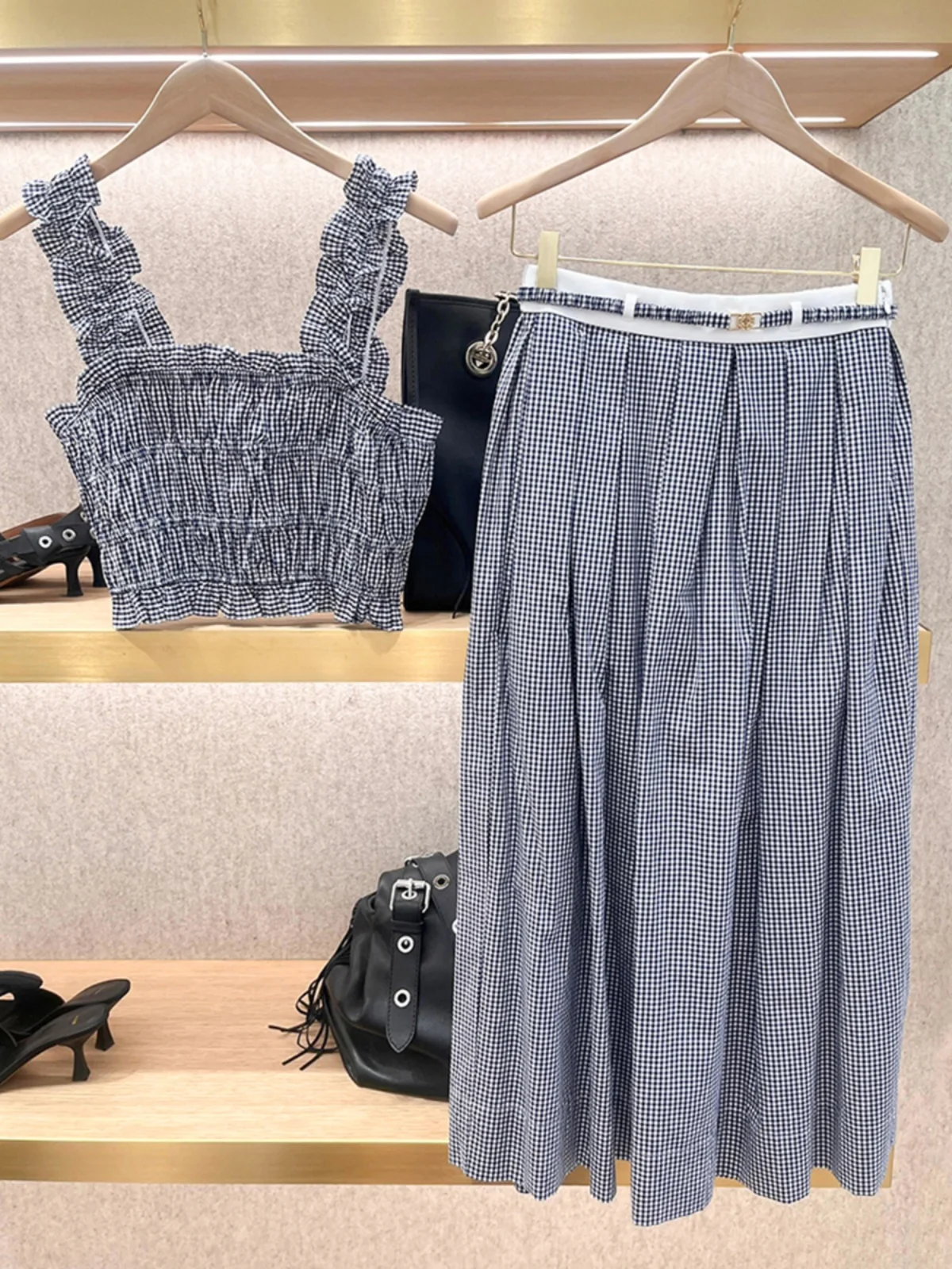 

M Home Nan You High End Women's College Sle Printed Strap Vest Top f Skirt Set Summer Faionable Two Piece Suit