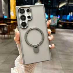 Natural Titanium Invisible bracket magnetic case for Samsung Galaxy S24 Plus Ultra magsafe charging metal holder pc phone cover