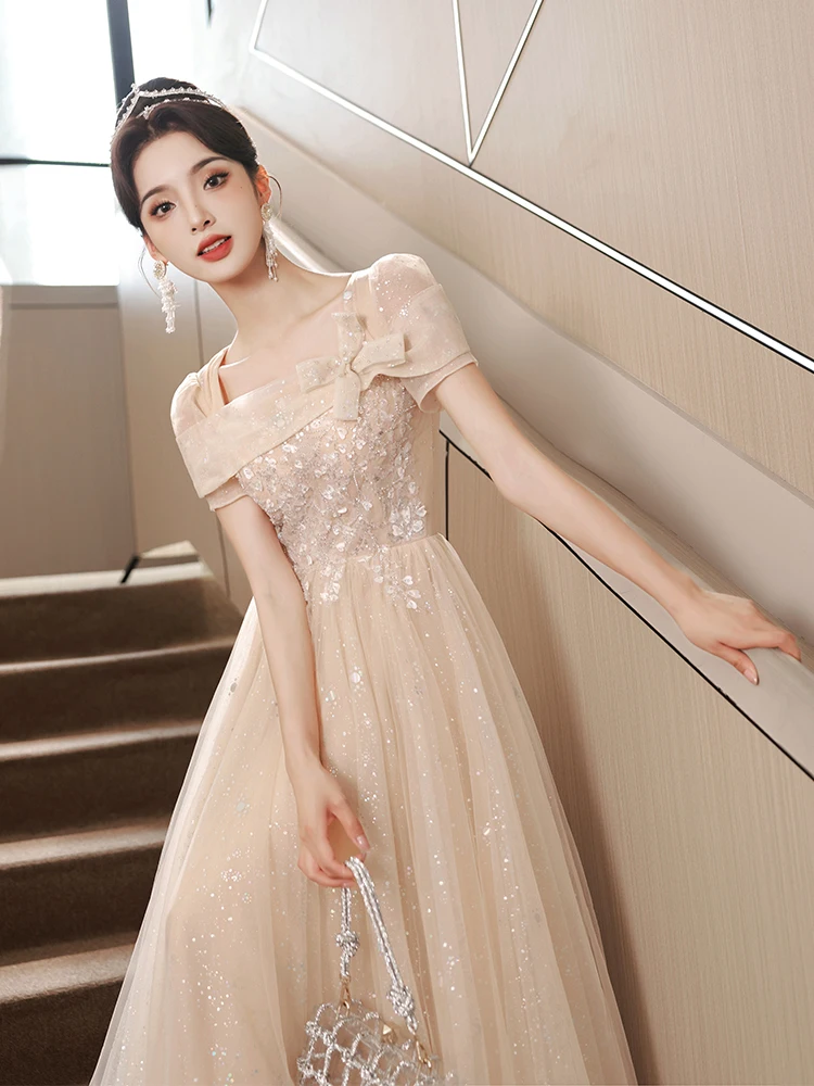 

Ele ort Evening Gown Birthday Adult Ceremony Host Princ Sle Par Dr Polyester Fiber Long Skirt Zipper Model