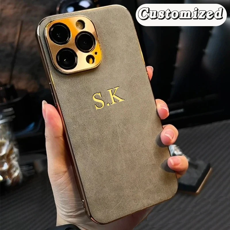 Personalized Leather Case For iPhone 16 15 14 13 12 11 Pro Max Custom Name Initials Cover For Samsung Galaxy S24 S23 S22 Ultra