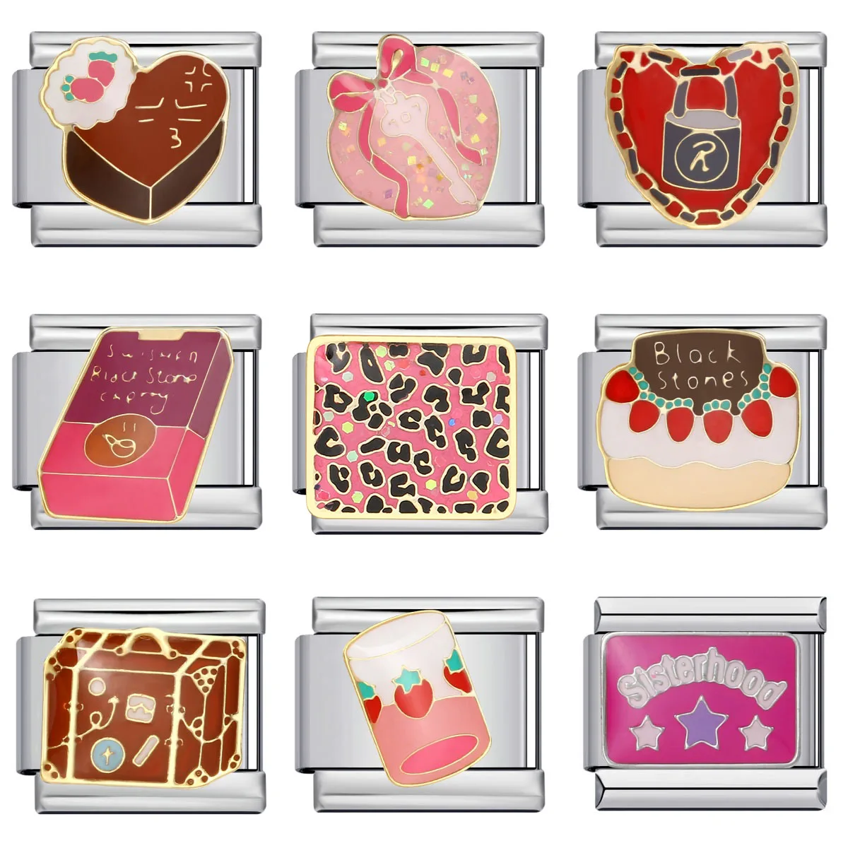 Fashion Y2k Punk Sweet Cake Lock Italian Charms Link Fit 9mm Stainless Steel Bracelet Making DIY Jewelry for Women Female