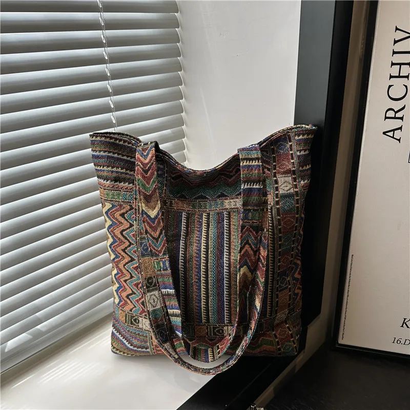 

2025 New Vintage Fabric Tote Bag for Women, Convertible Underarm Shoulder Purse with Top Handle, Rich Textured & Chic​