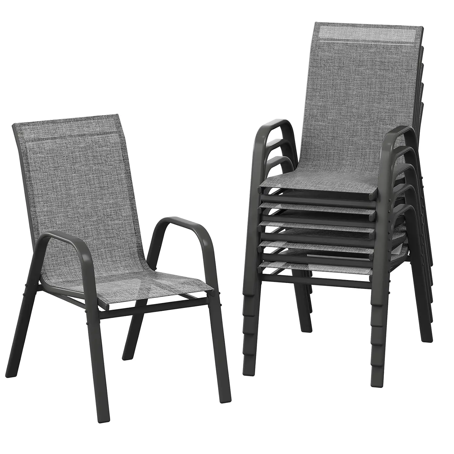 Patio Chairs Set of 6, Stackable Chairs with High Back for Backyard