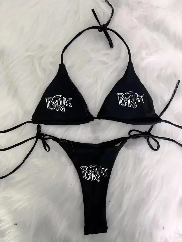 2000s Donna Punk New Beach Costumi da bagno abiti gotici BRAT Stampa strass Grunge Costume da bagno Bikini Y2K Costumi da bagno Lace Up ﻿